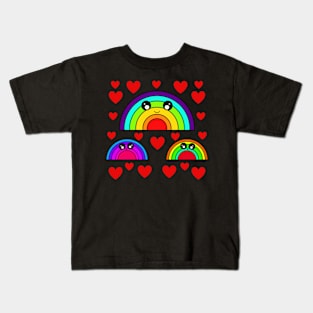 Cute Kawaii Rainbow With Hearts Kids T-Shirt